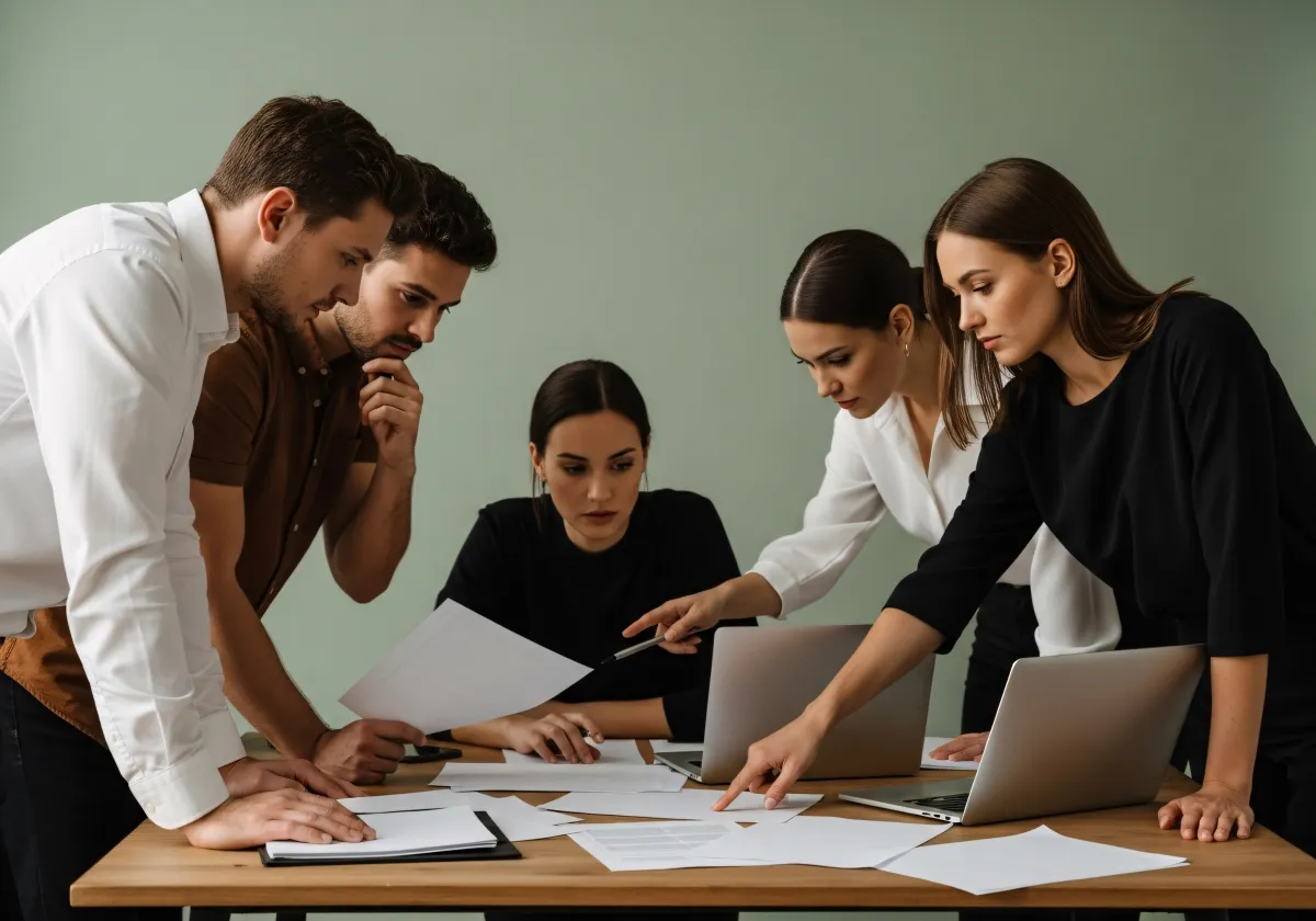 Equipe multidisciplinar em reunião estratégica