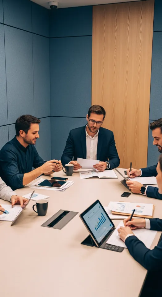 Profissionais analisando gráficos juntos